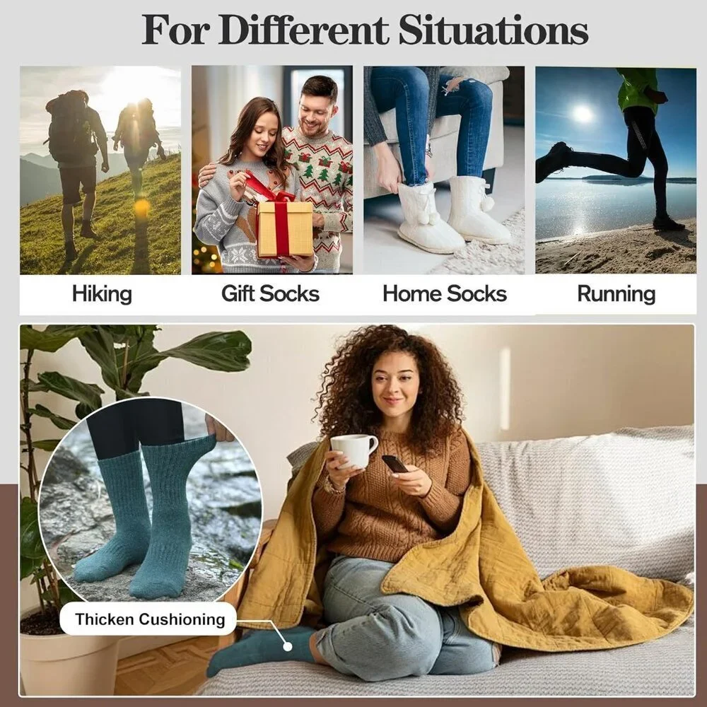 Women's Different 5 Pairs Merino Wool Hiking Warm Winter Cozy Comfy Boot Socks